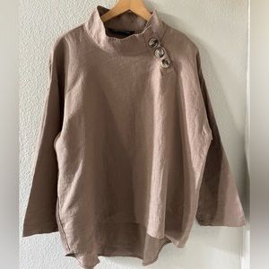 Zara Woman brown linen mock neck top Small